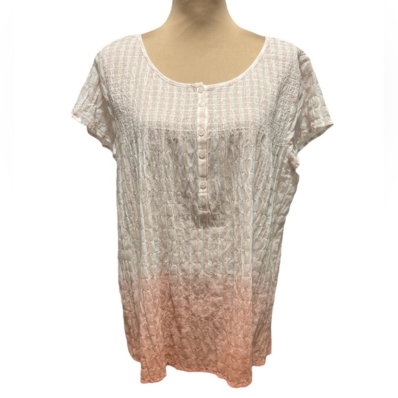 Christopher & Banks Women’s Blouse XL Ombré Peach/White Stripe Gauzy Cap Sleeve. - Picture 1 of 11